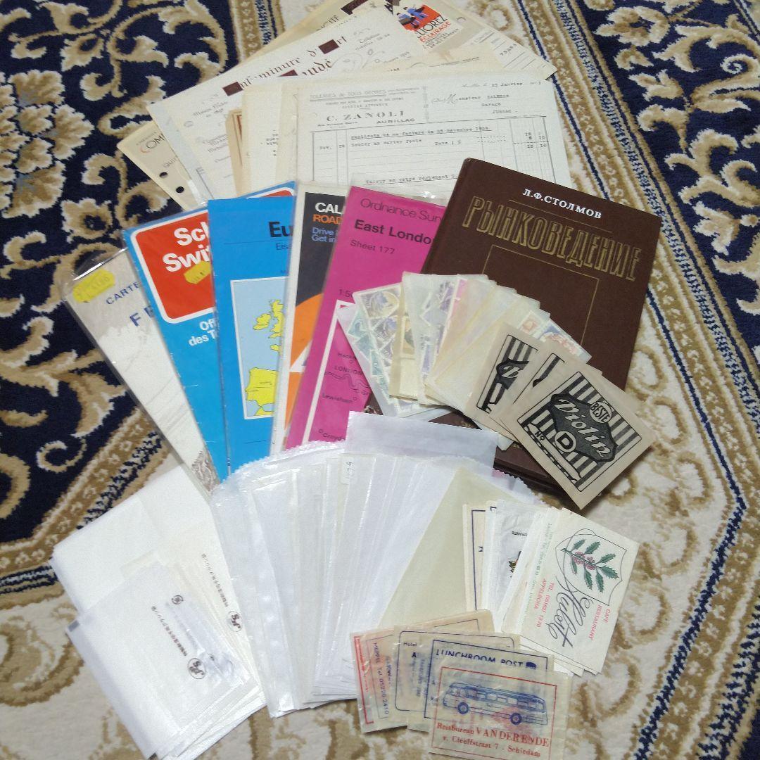 ヴィンテージ/グラシン封筒/グラシンの砂糖袋/伝票/洋書/切手/地図♪紙もの素材