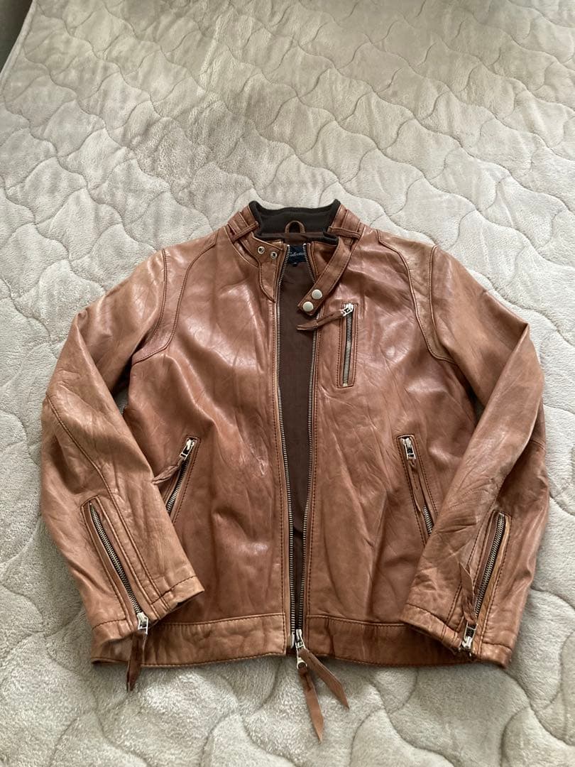 【MEN'S BIGI】羊革 レザージャケット キャメルブラウン トロトロ肌触り
