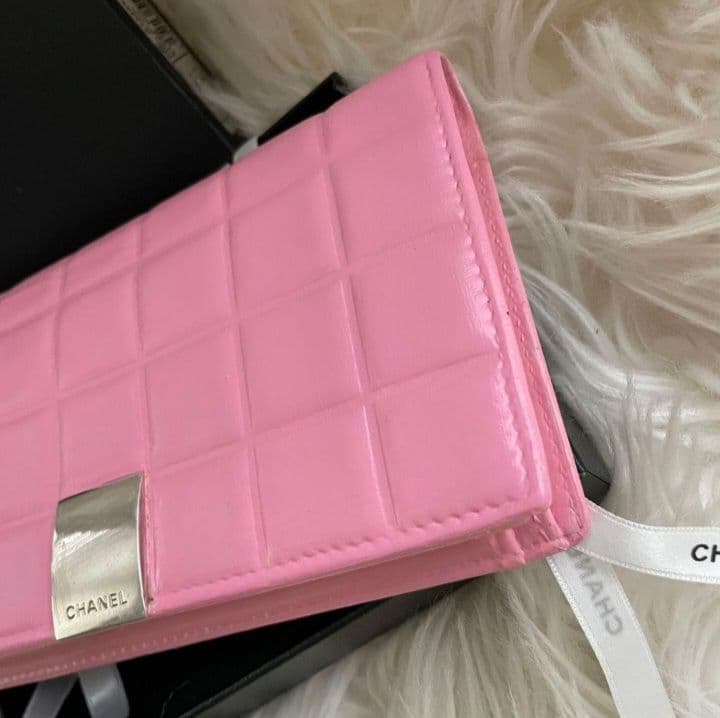 シャネル CHANEL 財布 二つ折り ピンク チョコバー 正規品