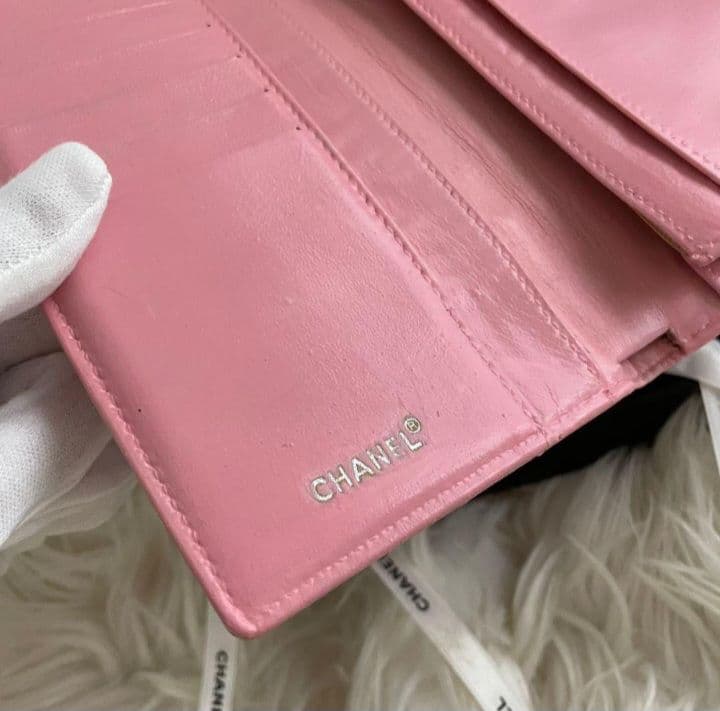シャネル CHANEL 財布 二つ折り ピンク チョコバー 正規品
