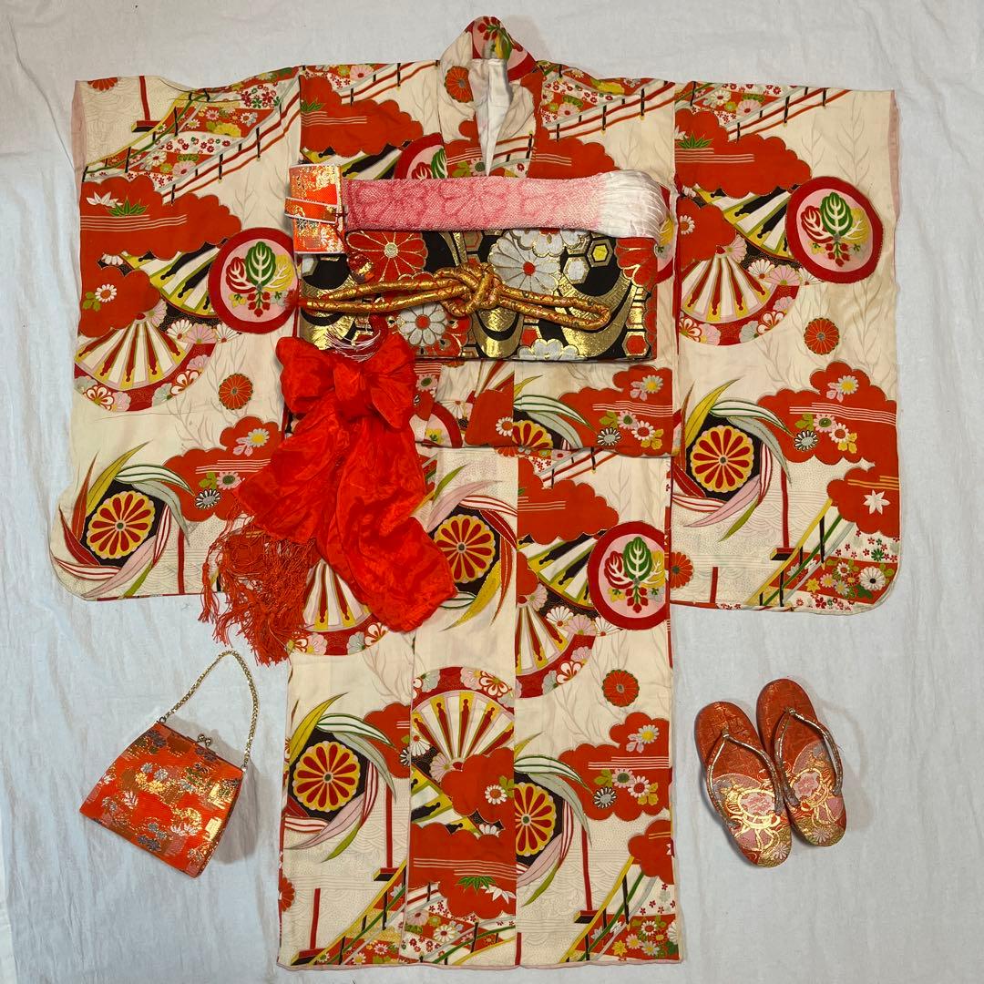 七五三　7歳　女の子　着物　アンティーク　正絹　着物セット