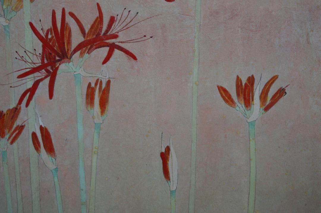 【曼珠沙華(彼岸花)」 岩絵の具 額入り】東山魁夷の流派