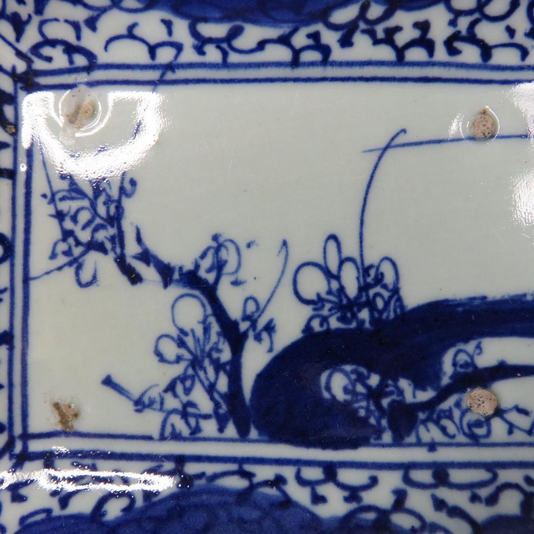 長皿 染付 3枚 窯傷 歪み 古伊万里