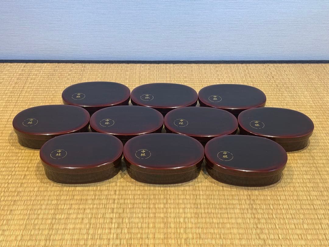 輪島塗 角藤漆器店謹製 溜塗小判型弁当箱 10客 共箱