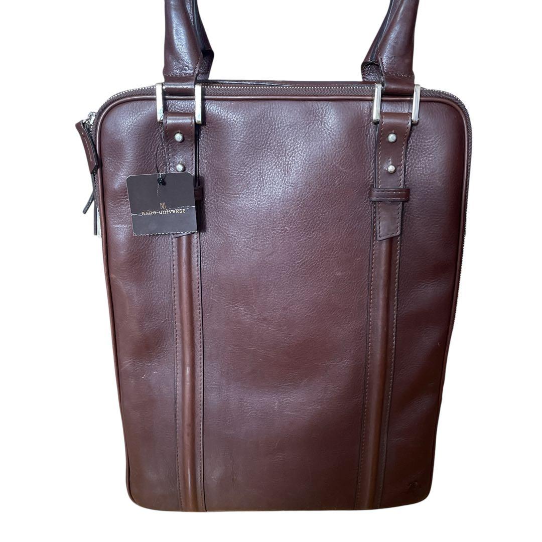 ナノユニバース ブリーフケース PC専用 2WAY 定価16.8万 レザー 伊製