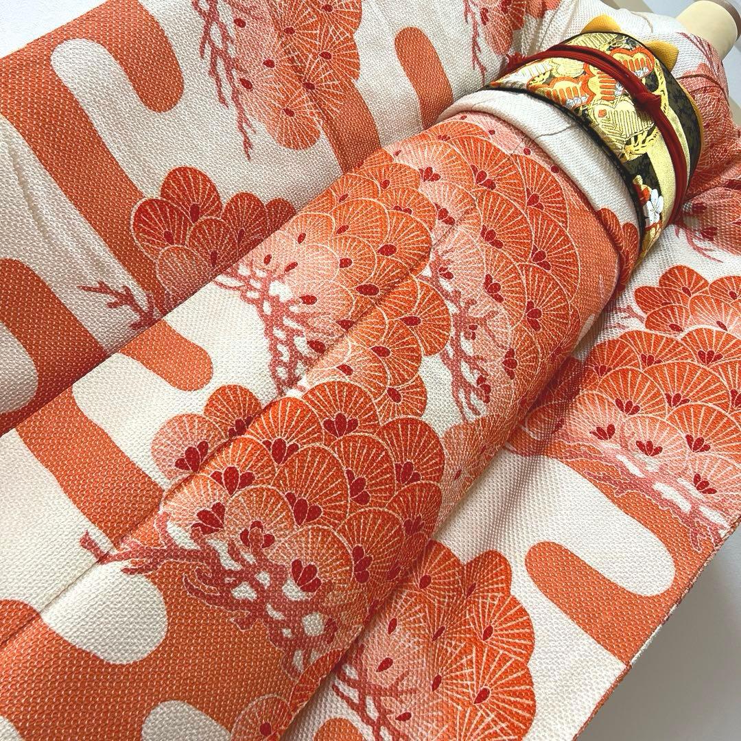444 振袖フルセット 正絹 朱赤 オレンジ 絞り 藤娘きぬたや 高級 小柄さん
