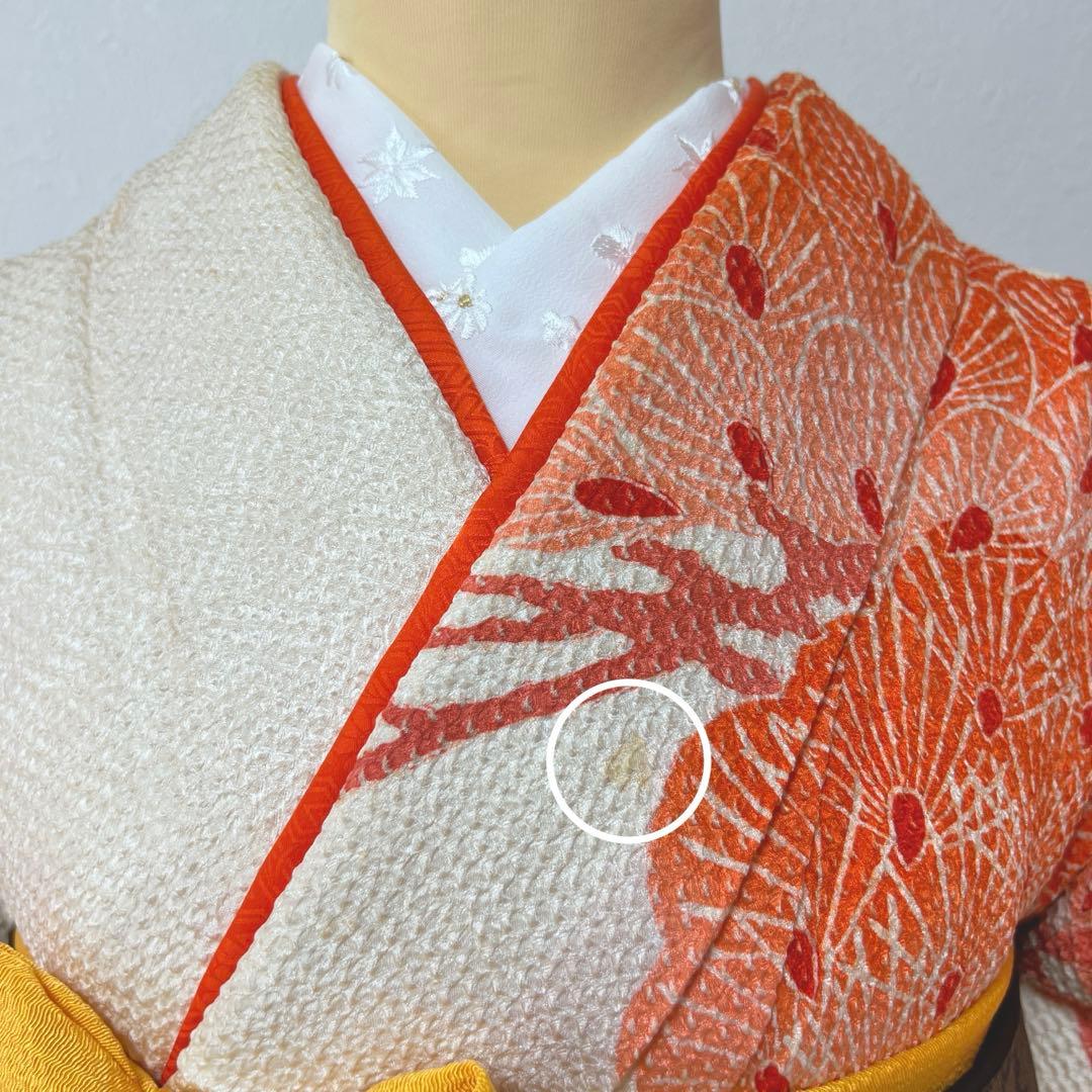 444 振袖フルセット 正絹 朱赤 オレンジ 絞り 藤娘きぬたや 高級 小柄さん