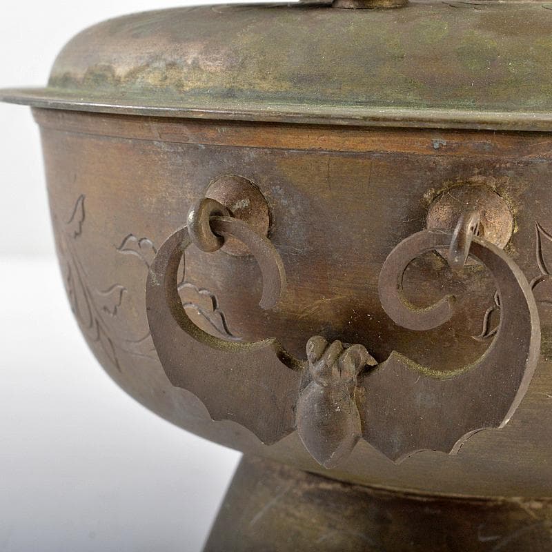 朝鮮　李王家美術工場造　蝙蝠手花彫金　神仙炉　宮廷料理器　V　R5542