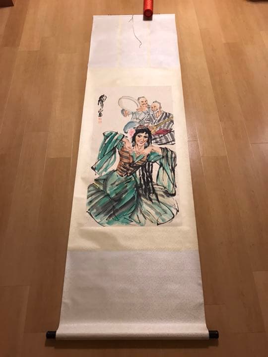 中国　黄胄　掛け軸　舞踊図　肉筆