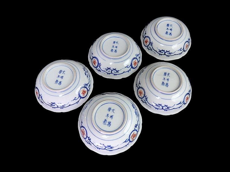 大聖寺伊万里　金襴手　福良雀の図　膾皿　５客　260AS-CXl