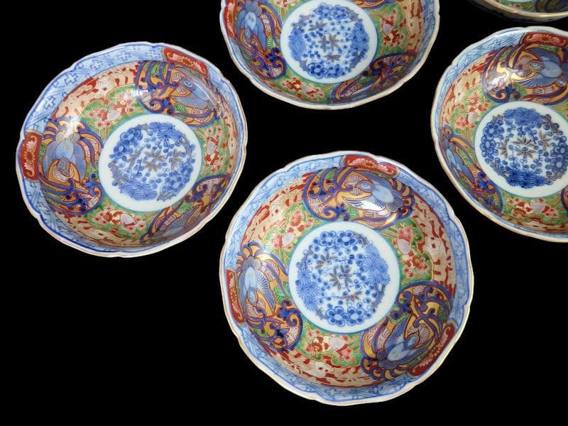 大聖寺伊万里　金襴手　福良雀の図　膾皿　５客　260AS-CXl