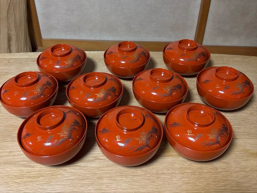 お値下げ中 漆器椀 遠州丸洗朱10セット