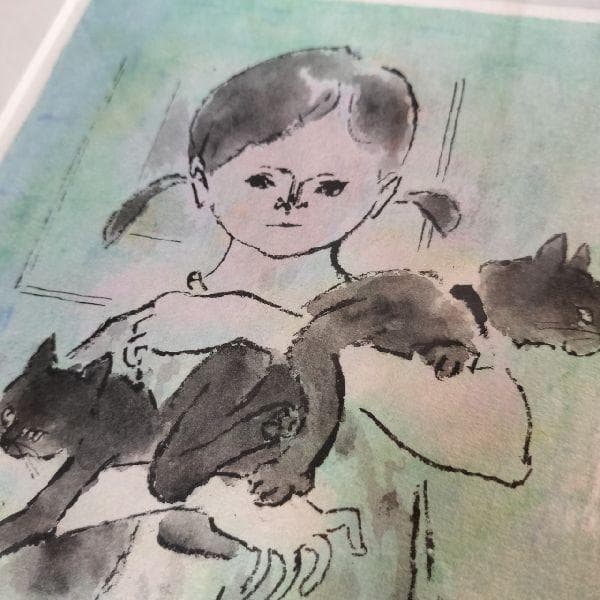 画家 絵本作家 荻太郎 画伯 作 少女と黒猫 24/100部 限定 リトグラフ