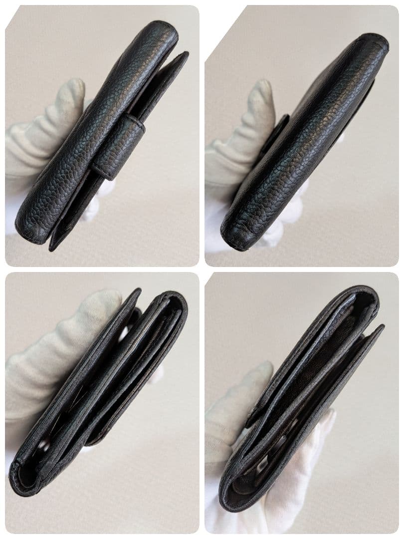 シャネル　デカココ　Wホック折り財布　黒　キャビアスキン　チェーン　ウォレット