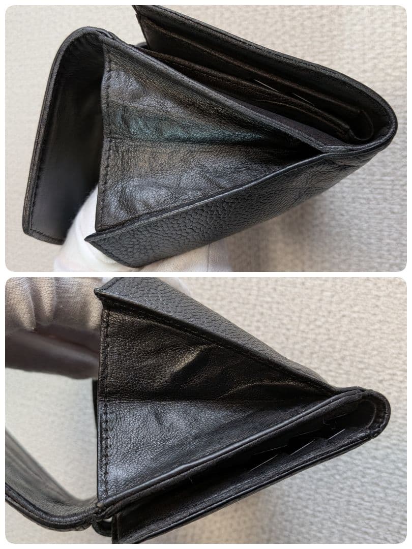 シャネル　デカココ　Wホック折り財布　黒　キャビアスキン　チェーン　ウォレット