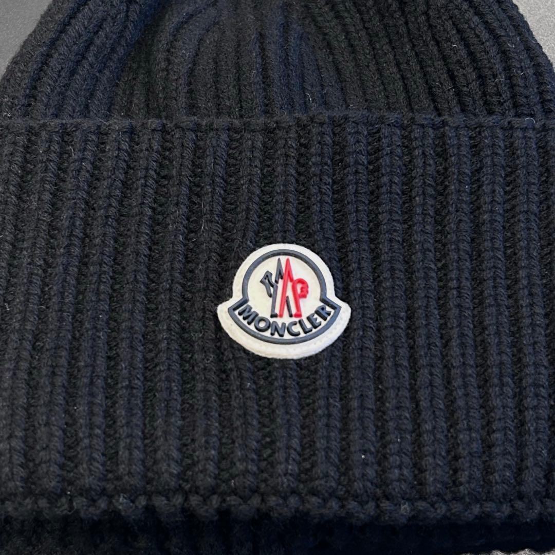 確実正規品MONCLER ブラック ニット帽 カシミヤ