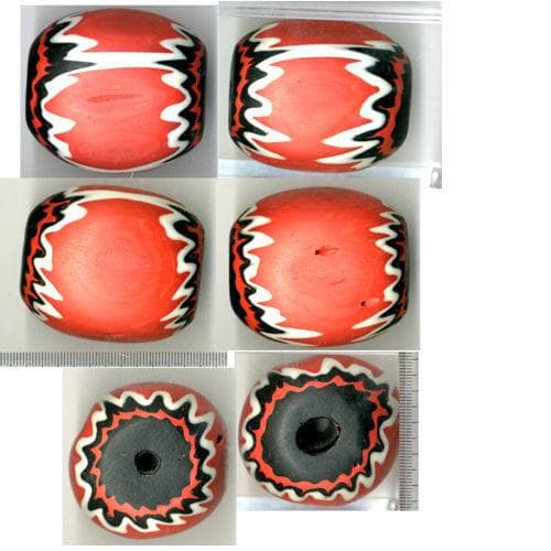 トレードビーズ ベネチア製 巨大5層赤シェブロン玉 No.1409011