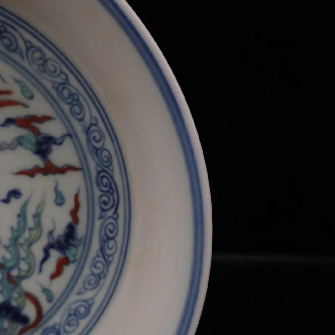 中国古美術✦大明成化紋 斗彩 双鳳呈祥図紋 観賞盤✦置物・文房具・陶芸・観賞皿