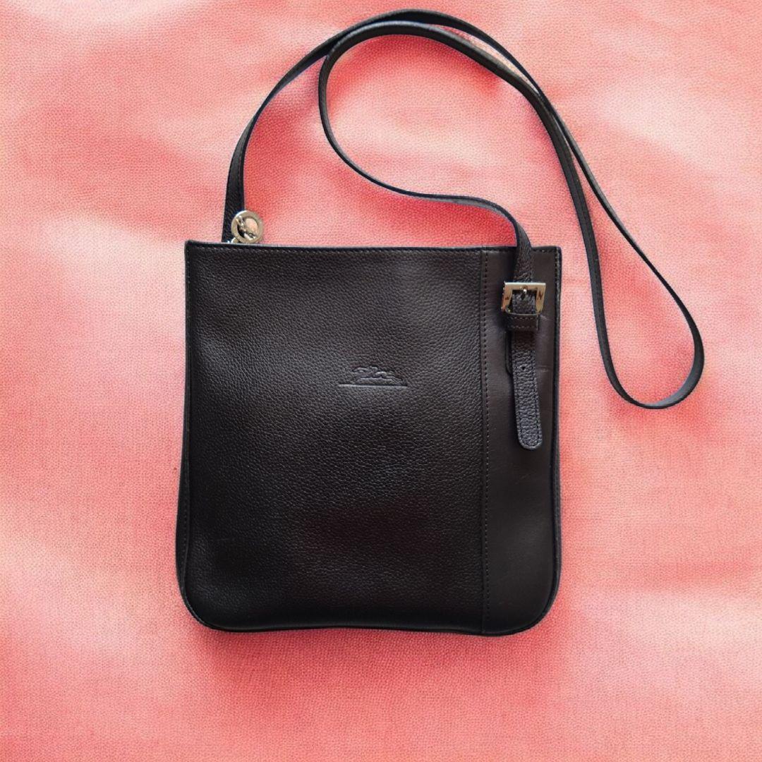 ロンシャン 本革 ショルダーバッグ ブラック