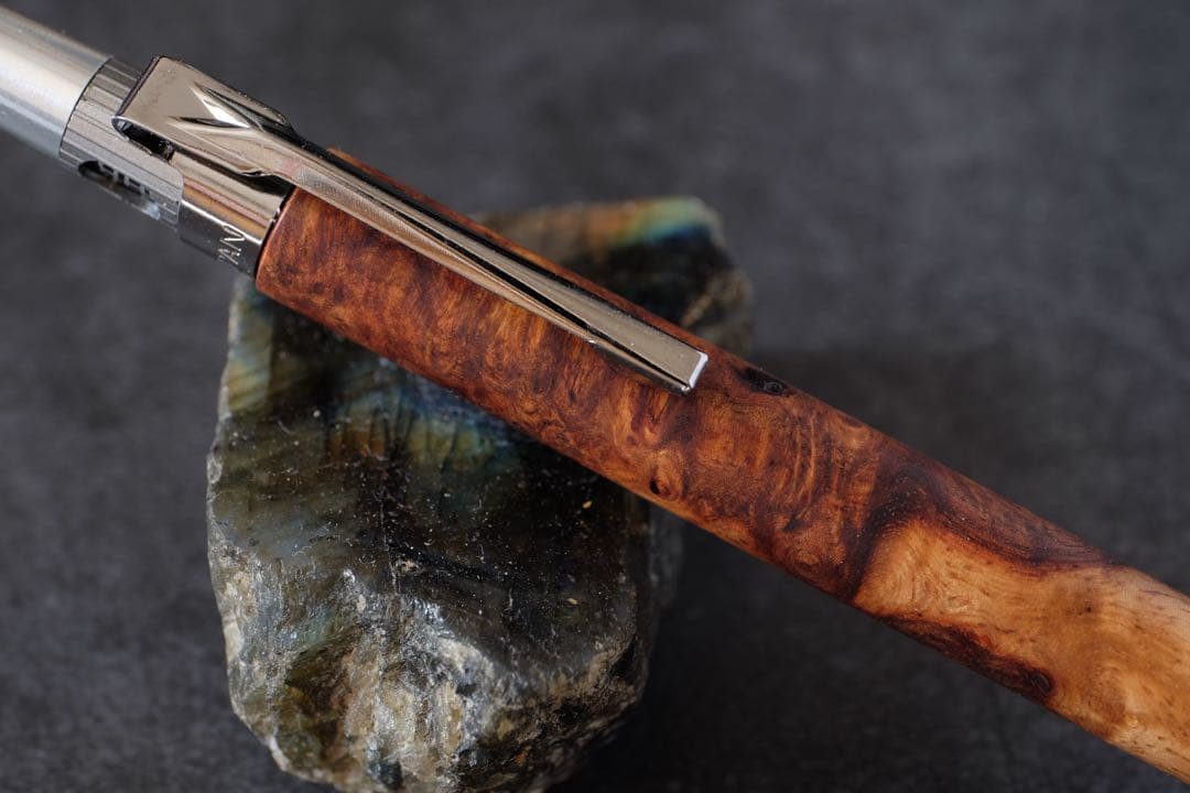 PG5木軸カスタム0225　高村杢工房 製図用シャープペンシル 花梨瘤紅白