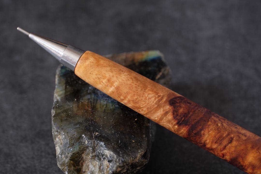 PG5木軸カスタム0225　高村杢工房 製図用シャープペンシル 花梨瘤紅白