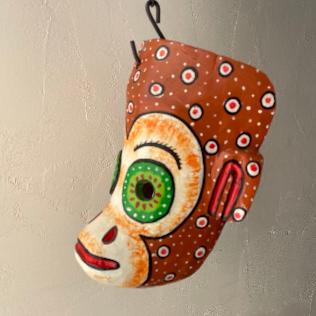 ご確認用　木製　木彫り　猿　マスク　お面南米　メキシコ　壁掛け　カラフル　手描き