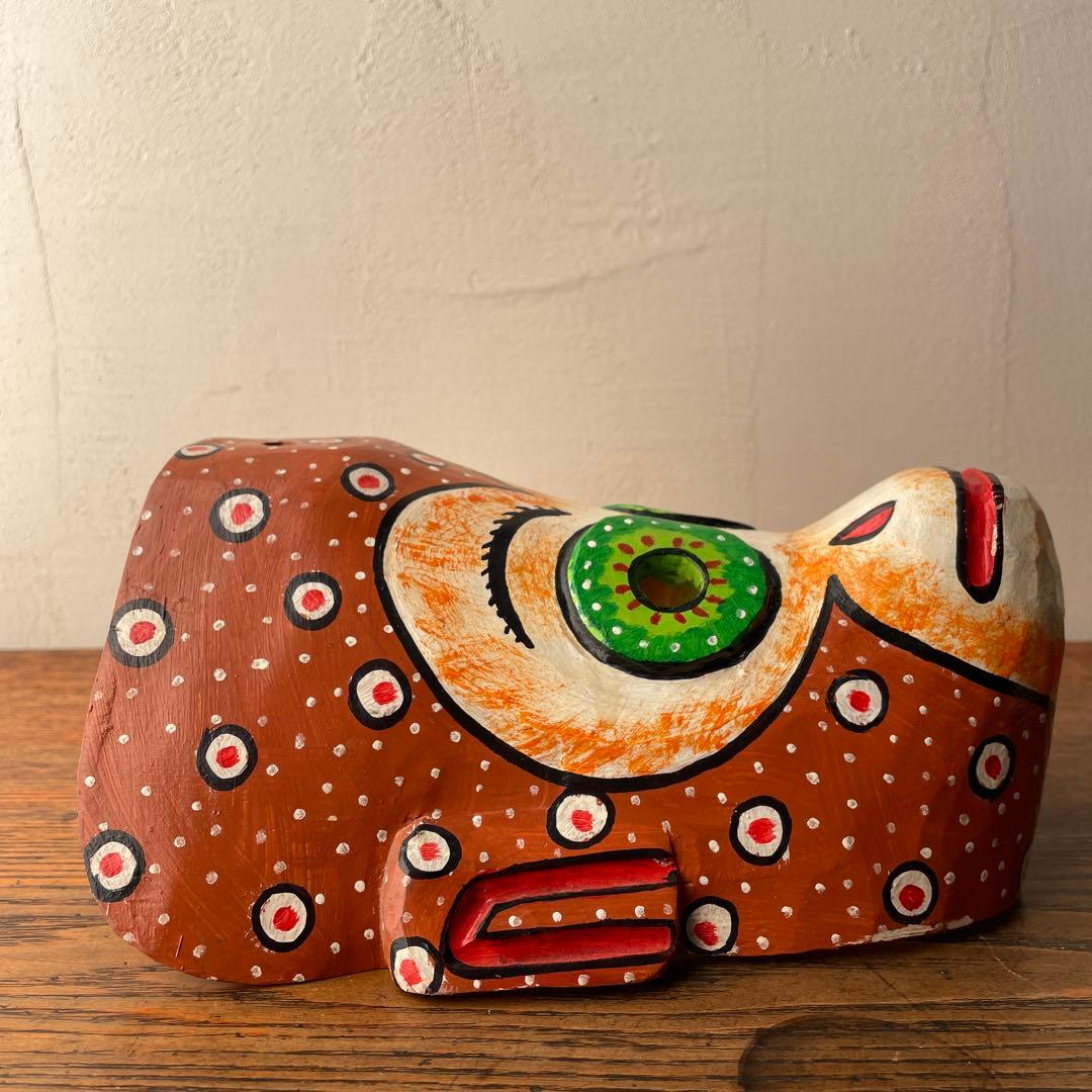 ご確認用　木製　木彫り　猿　マスク　お面南米　メキシコ　壁掛け　カラフル　手描き