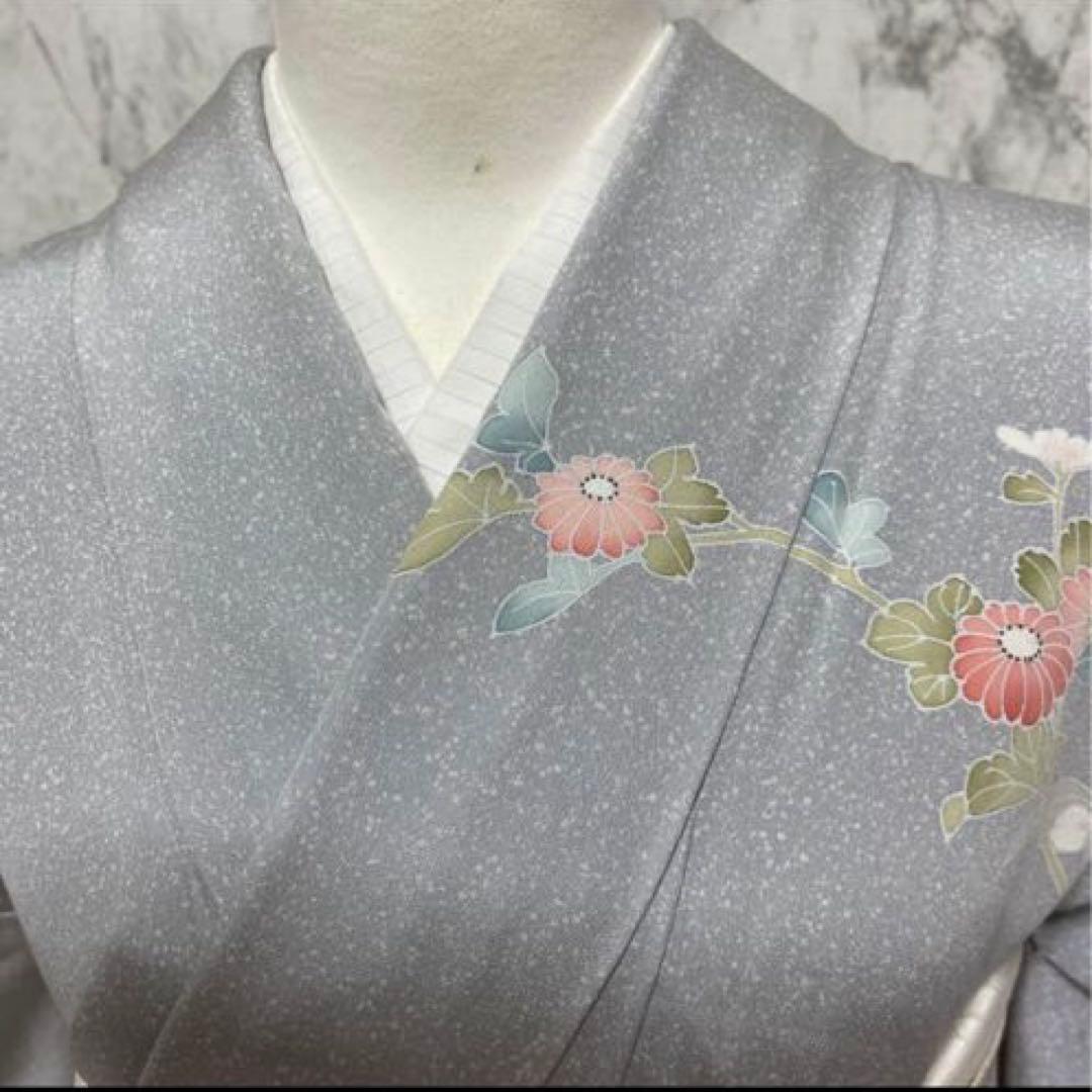 夏着物正絹 叩き染め お花柄 訪問着 一つ紋 帯セット