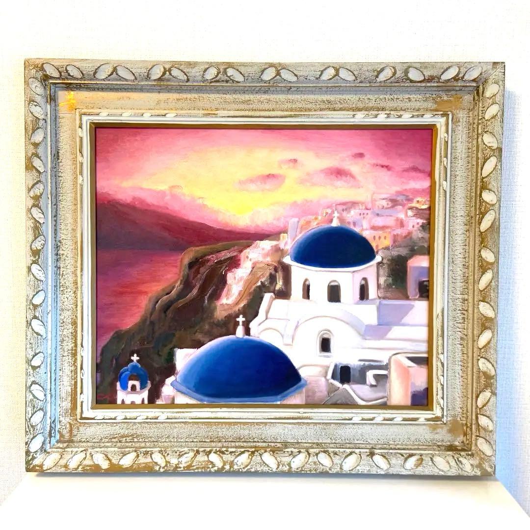 油絵　「ギリシャ」 風景画 8号 額装付き