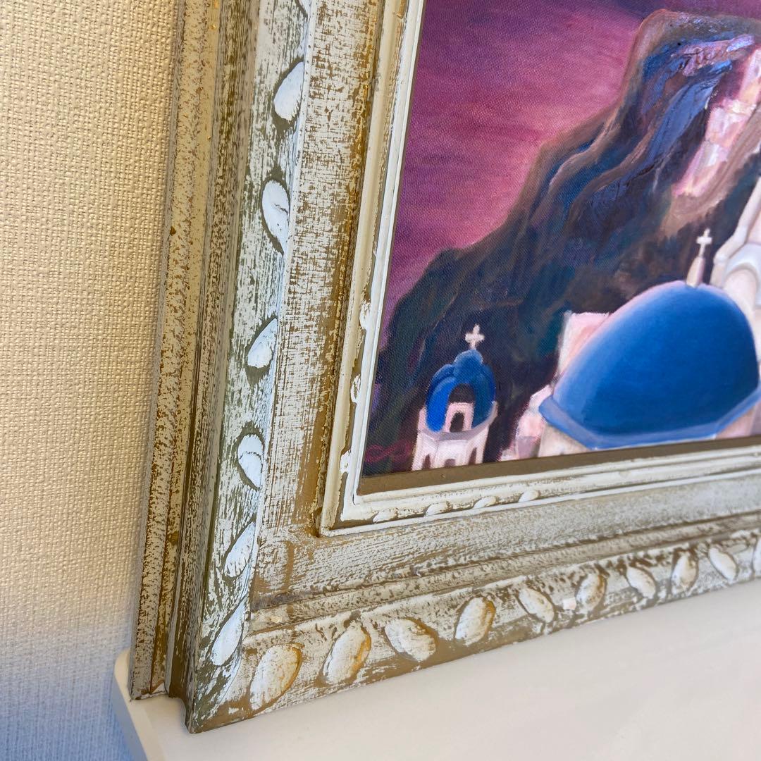 油絵　「ギリシャ」 風景画 8号 額装付き