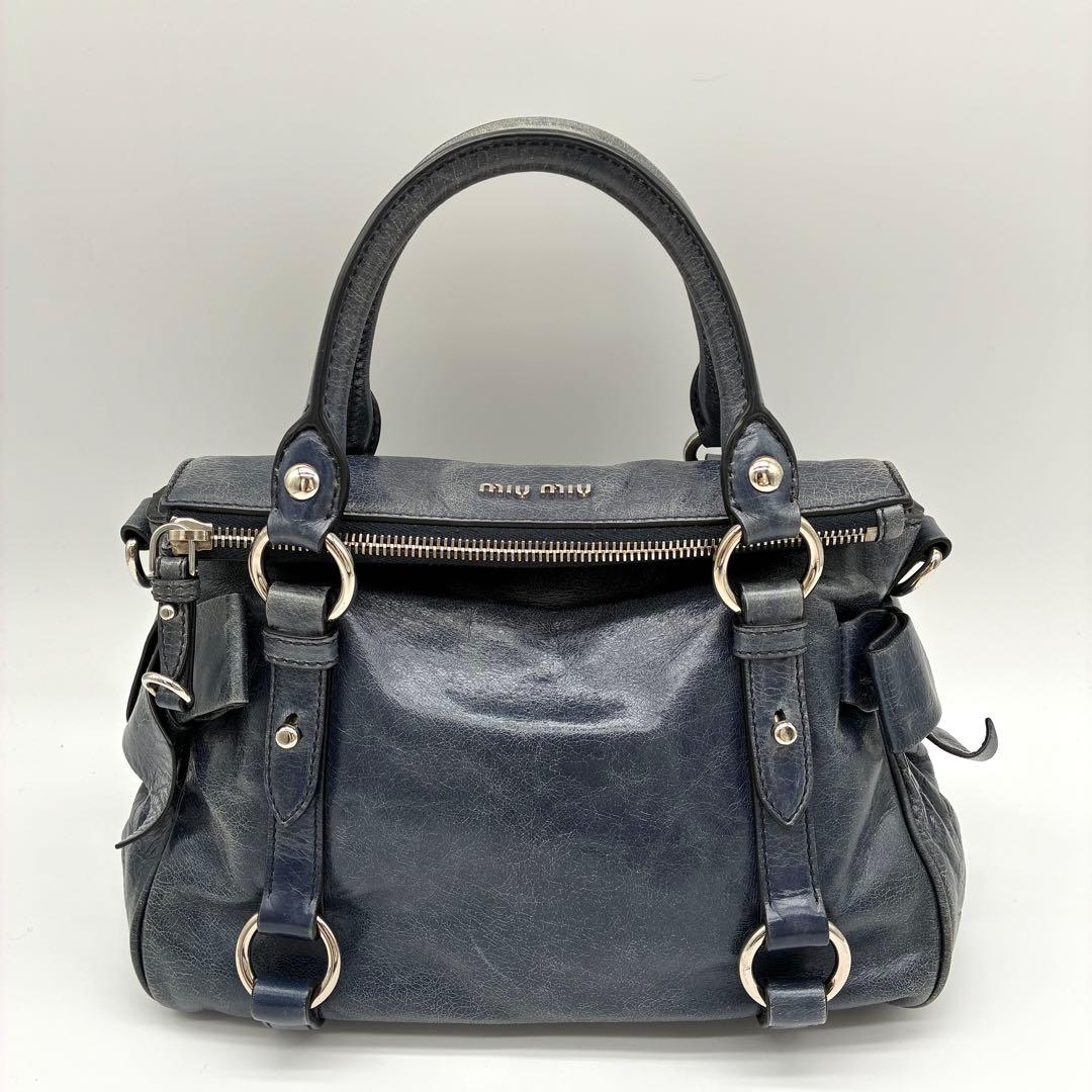 MIUMIU ミュウミュウ ハンドバッグ 2WAY ショルダー リボン ブルー