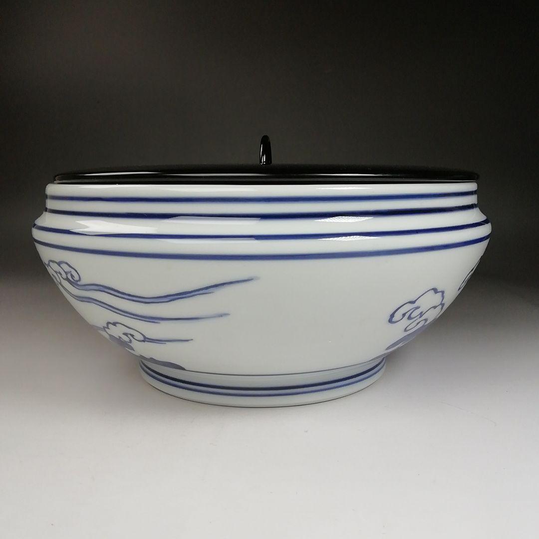 Ｗ３２　水指　『染付　桜川』『押小路窯　庄左ェ門』　共箱　茶道具