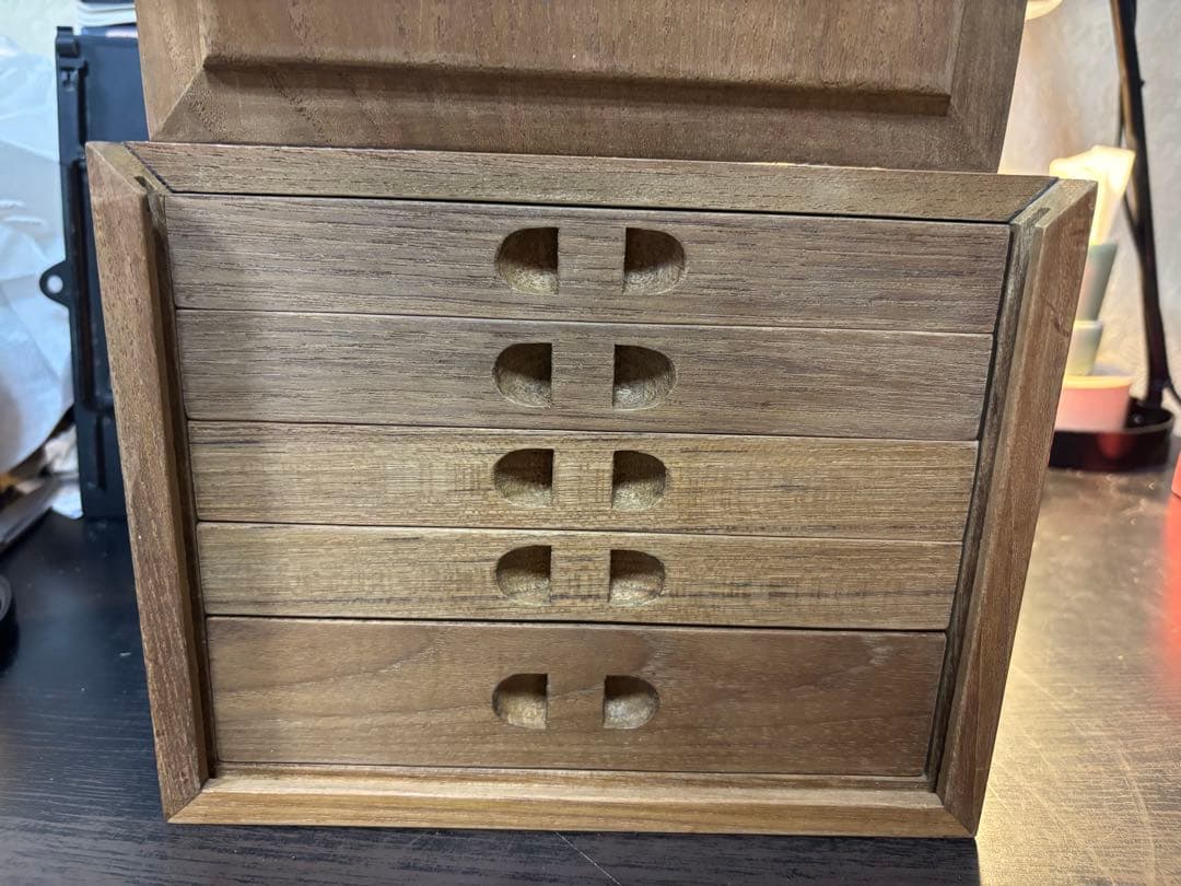 ※遼K※アイボリー色竹背麻雀牌セット 唐木箱入り5段引き出し