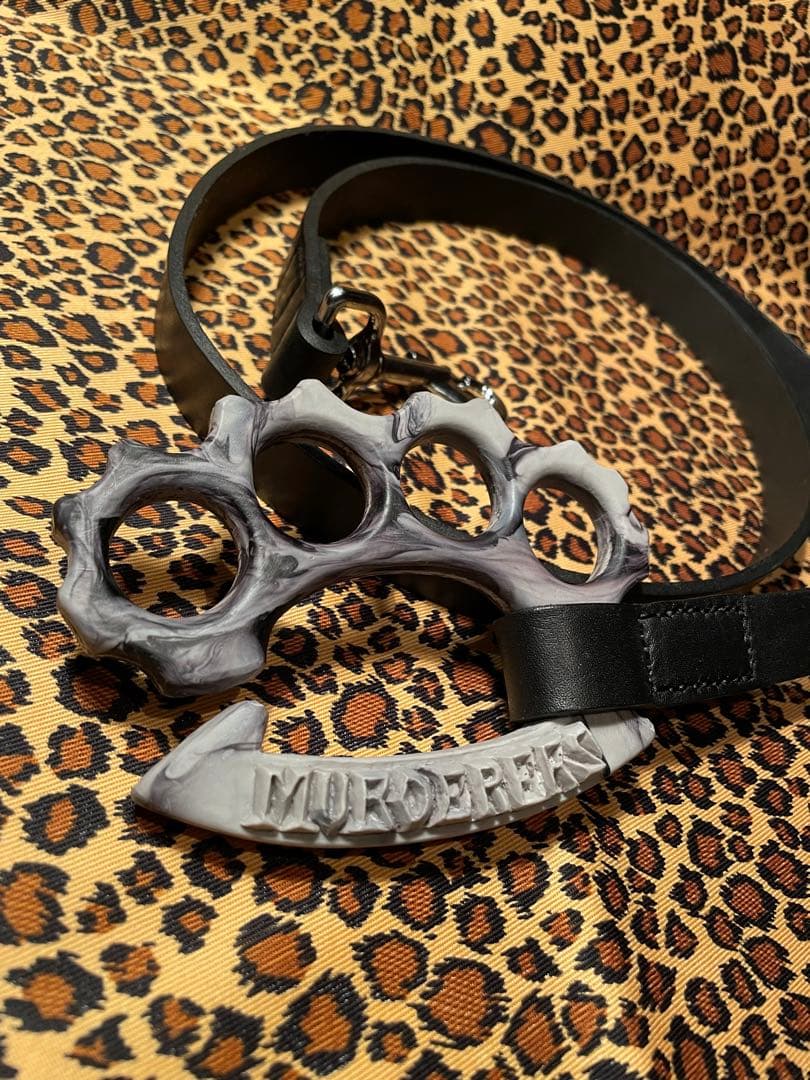 グレー黒　ナックル　ドッグ　リード　本革