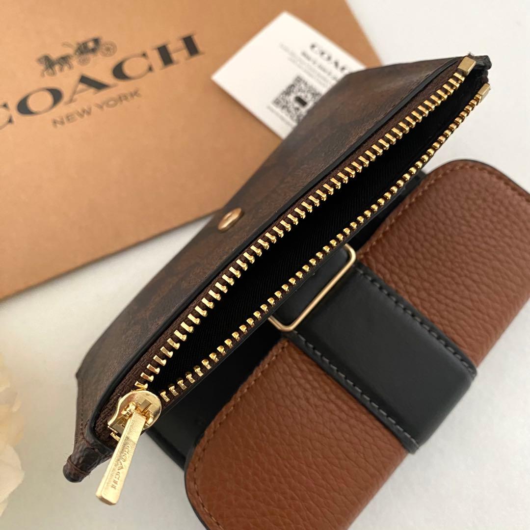 新品　正規品☆COACH コーチ　折り財布　 ブラウン　レザー　二つ折り財布