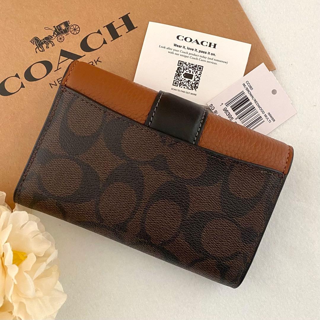 新品　正規品☆COACH コーチ　折り財布　 ブラウン　レザー　二つ折り財布