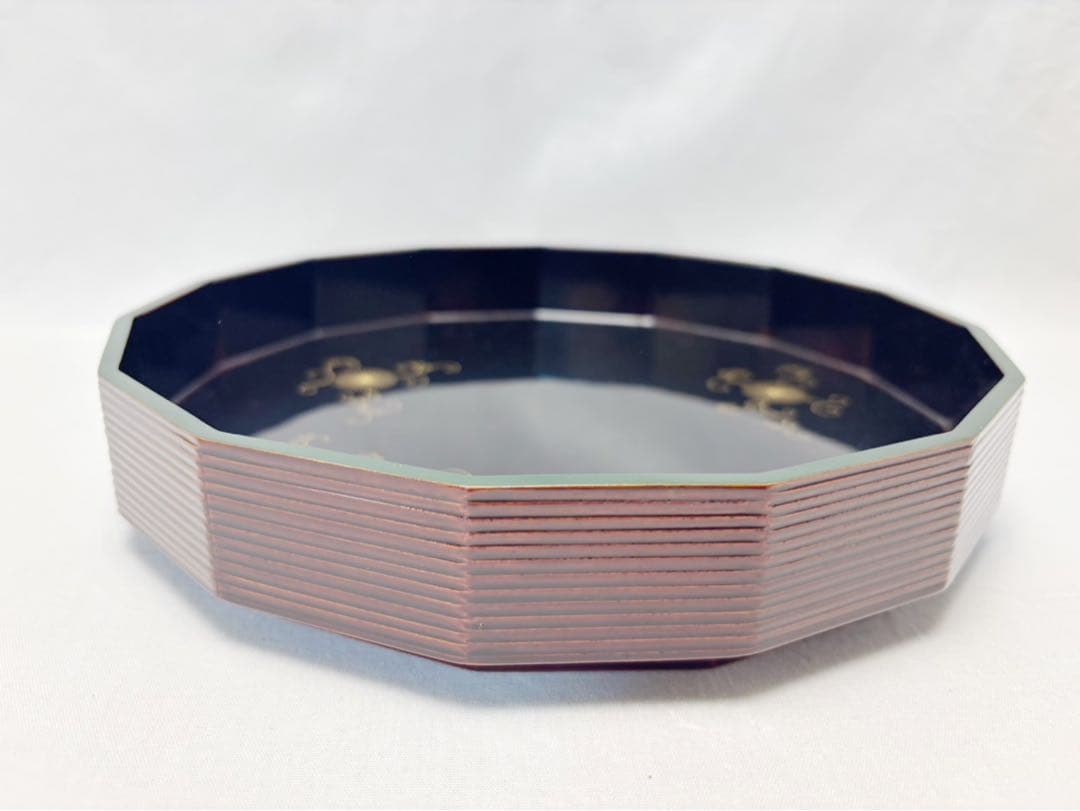 茶道具 表正作 鵬雲斎好 木製溜塗 蒔絵付 松聲盆 干菓子器 十五角 菓子器共箱