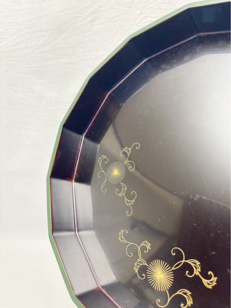 茶道具 表正作 鵬雲斎好 木製溜塗 蒔絵付 松聲盆 干菓子器 十五角 菓子器共箱