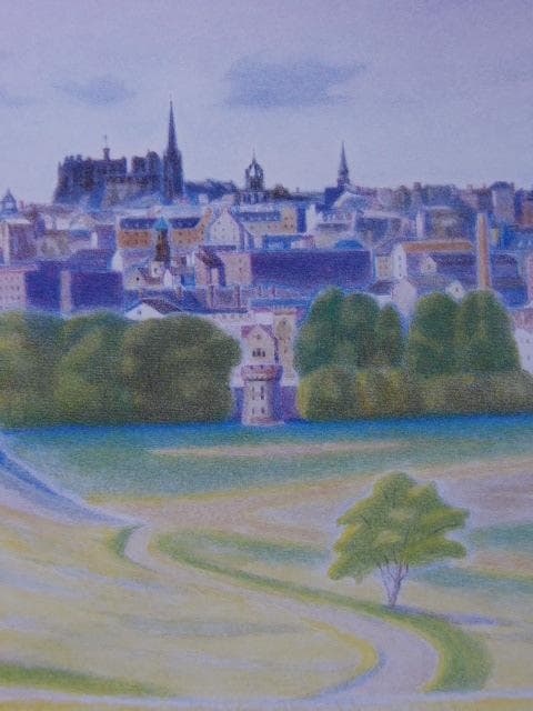 五十嵐二朗、【エジンバラ城遠望】、希少な額装用画集より、新品額装付