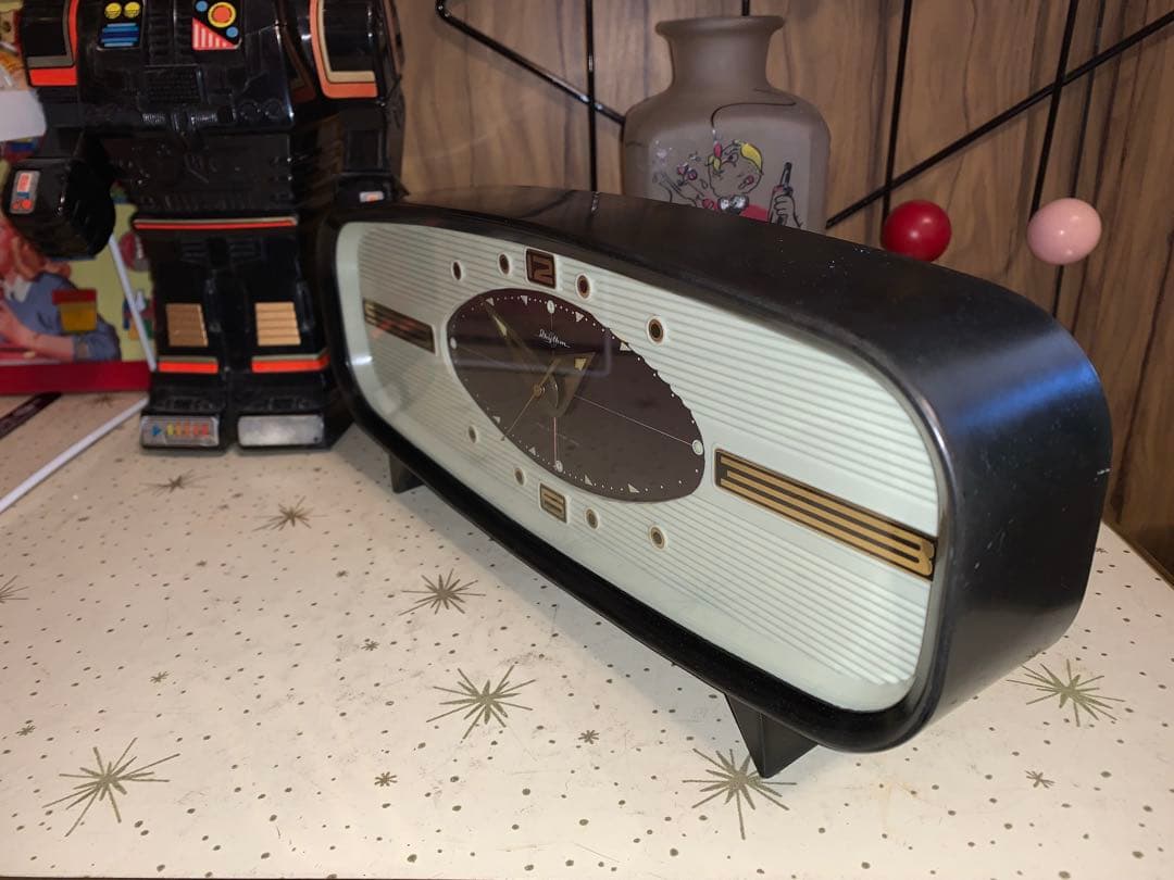 昭和レトロ　動作品　リズム時計　ゼンマイ式　ミッドセンチュリー　ロカビリー