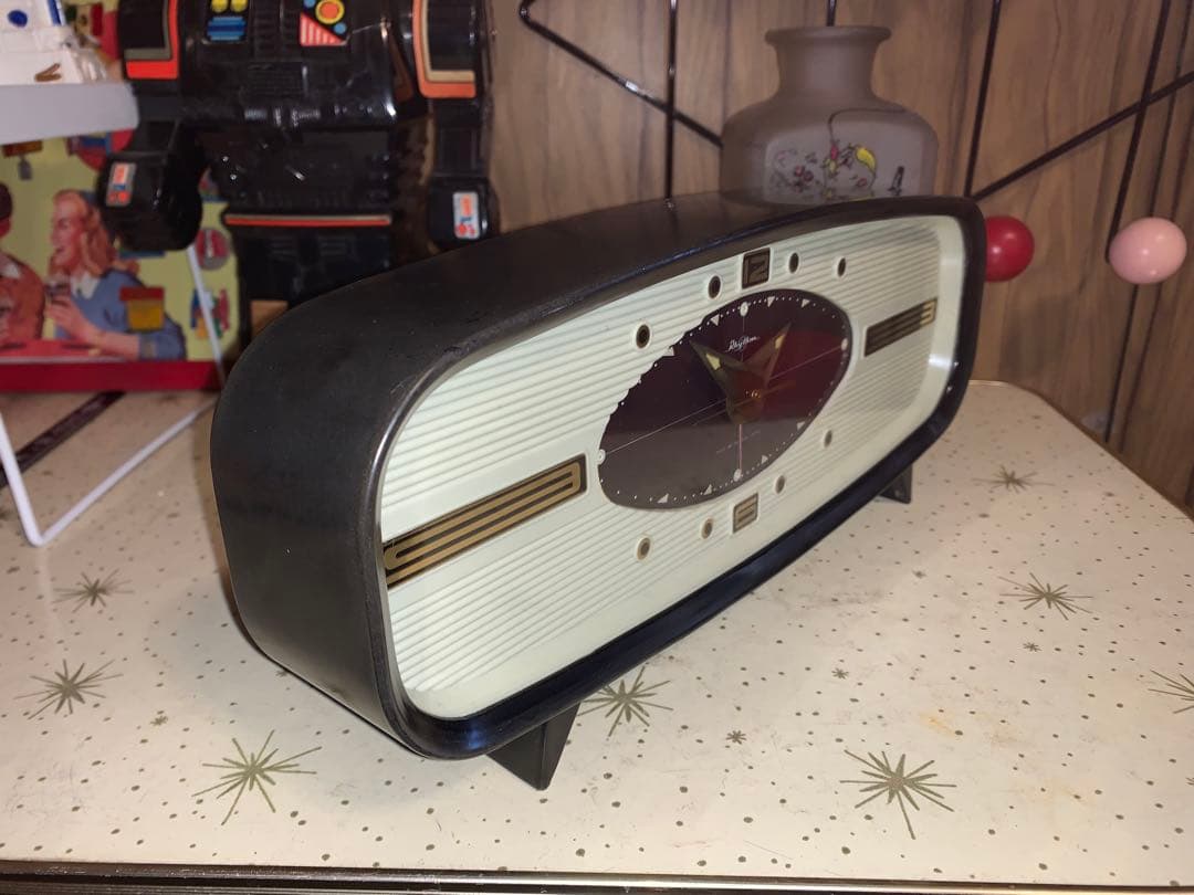 昭和レトロ　動作品　リズム時計　ゼンマイ式　ミッドセンチュリー　ロカビリー
