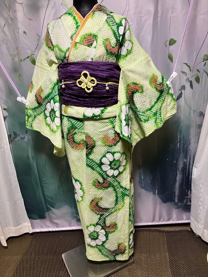 い*ふ様 オークション有松鳴海総絞り浴衣のみ緑、158±5