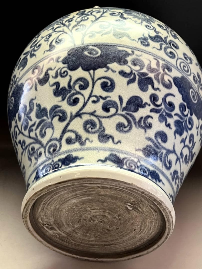 壷■安南染付耳付唐草文瓶 青華 花文大壺 古壷 花瓶花器 古玩 唐物  時代物■