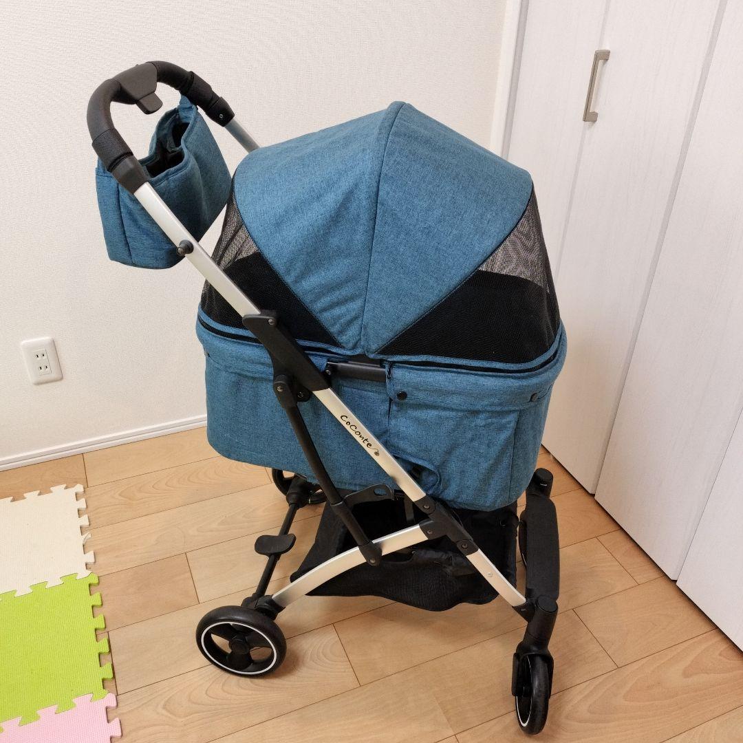 デニムブルー ペットカート メッシュカバー付き　Coconte