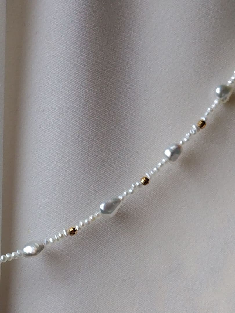 K18 アコヤ真珠ケシパール、あこや砂芥子パールの、オメガ風ネックレス