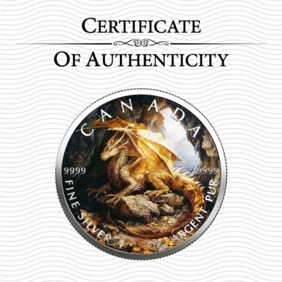 世界100枚限定！ メイプルリーフ 銀貨 カラー ゴールデンドラゴン 1オンス