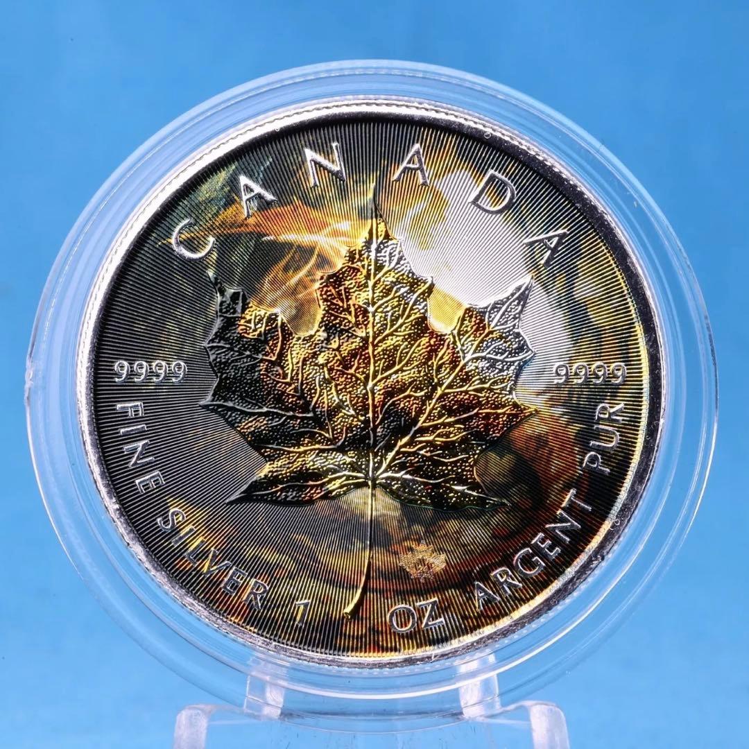 世界100枚限定！ メイプルリーフ 銀貨 カラー ゴールデンドラゴン 1オンス