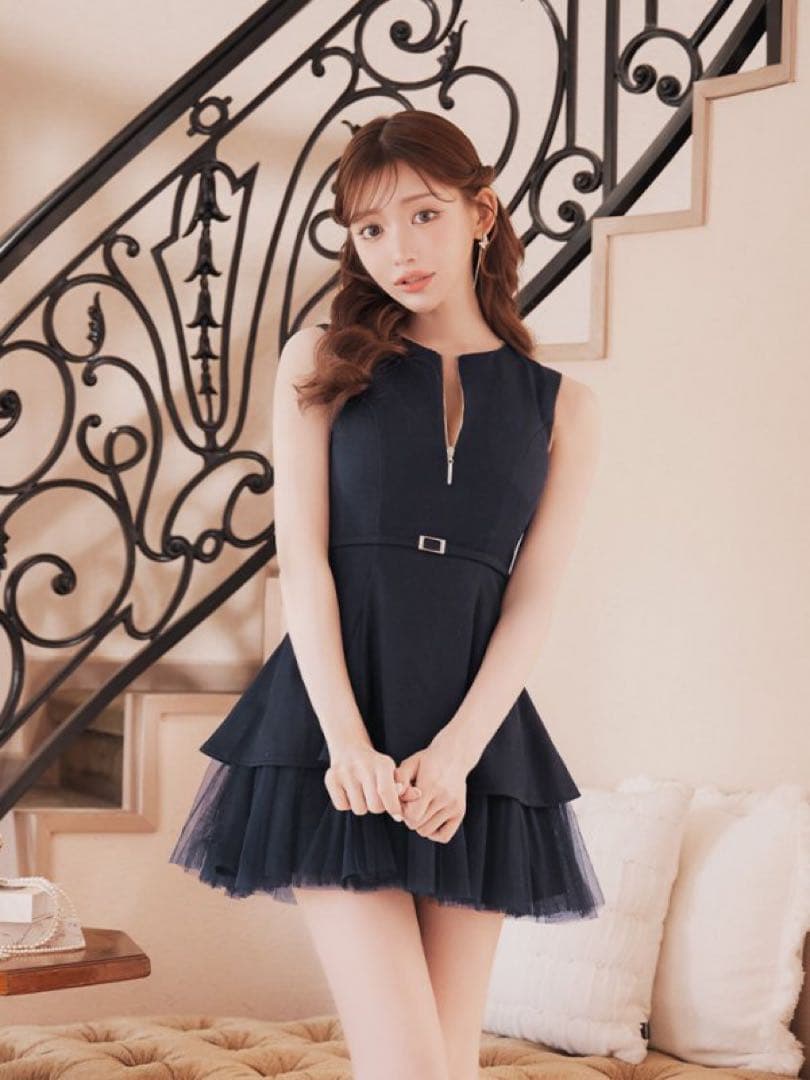 DEA robe de fleurs ネイビーフリルミニドレス