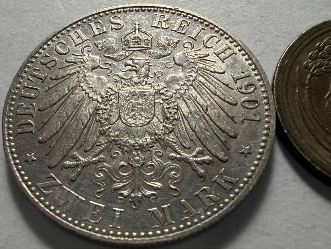 1901年ドイツプロイセン王国2マルク銀貨　フリードリッヒ　ヴィルヘルム