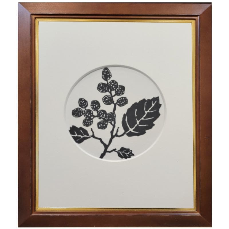 ☆坂本直行☆「ハンノキの実」ペン画　径145ｍｍ円